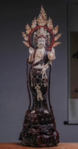 Mammoth tooth inlaid small-leaf red sandalwood Guanyin Bodhisattva handmade clear knife carving craft wood carving dedicated to Buddhas root carving