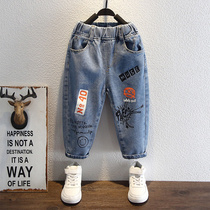 Boys spring and autumn denim trousers 2021 new childrens foreign style fried street pants small children Korean casual pants tide