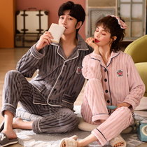 Coral velvet couple pajamas winter cute Korean flannel autumn and winter padded velvet mens home suit