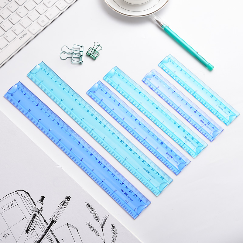 Deli wave ruler office 20cm ruler drawing measurement of transparent straight ruler 30 cm 15/18/40/60cm steel ruler Multi -specification Student stationery stainless steel tape thick thick plate ruler (1627207:107121:Color classification:15cm soft straig