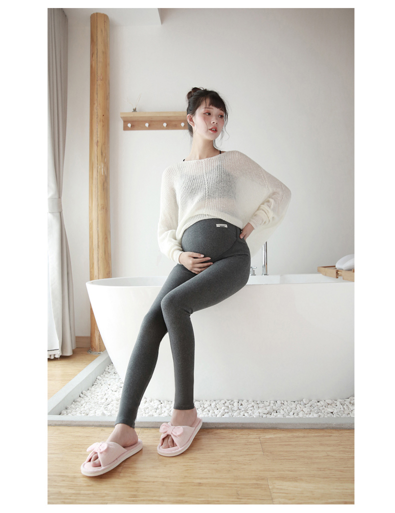 Quần legging bà bầu cộng với nhung dày mùa thu đông mặc quần ấm bụng nâng quần mặc quần bà bầu 3-9 tháng quần bầu trắng
