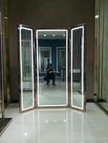Net red hairdressing mirror table new 3AM barber shop hair salon hair cutting mirror with light haircut mirror with cabinet landing