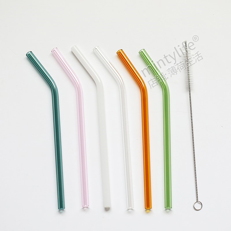Mint life colorful heat-resistant glass straw straight straw curved straw cold drink juice straw non-disposable