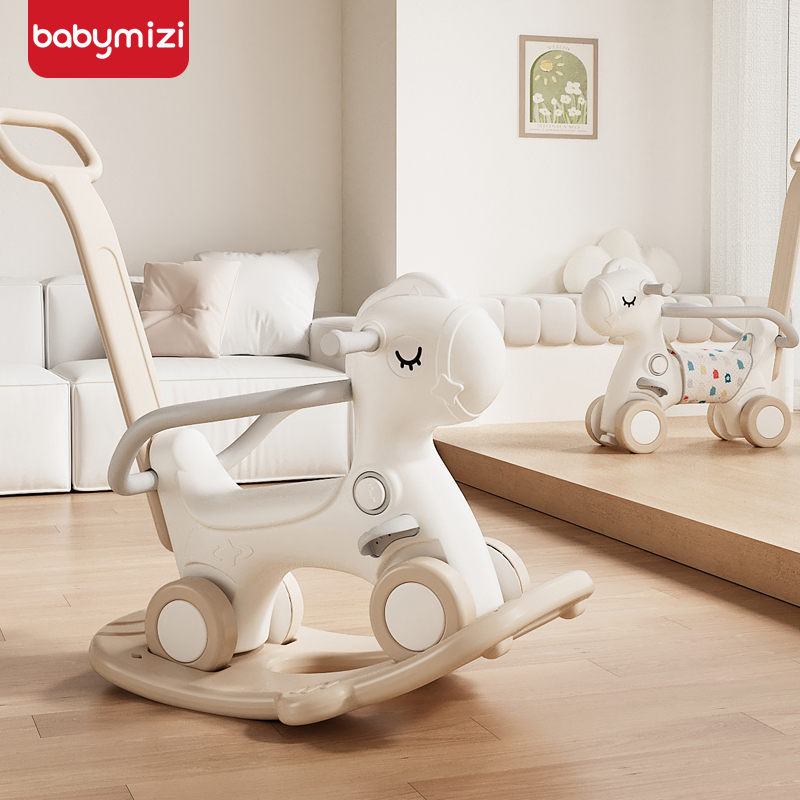 babymizi ベビーロッキングホース 木製ホース ロッキングホース ヨーヨーカー 2 in 1 ベビー 子供用 1歳 おもちゃ 子供の日ギフト