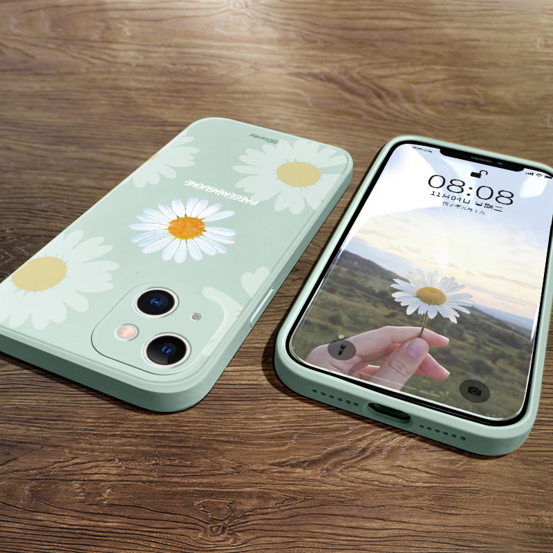 Suitable for Apple 13 mobile phone protective shell new daisy iphone13promax all-inclusive lens liquid silicone tide 13min soft shell net red anti-fall ultra-thin 13Pro tide brand men's luxury