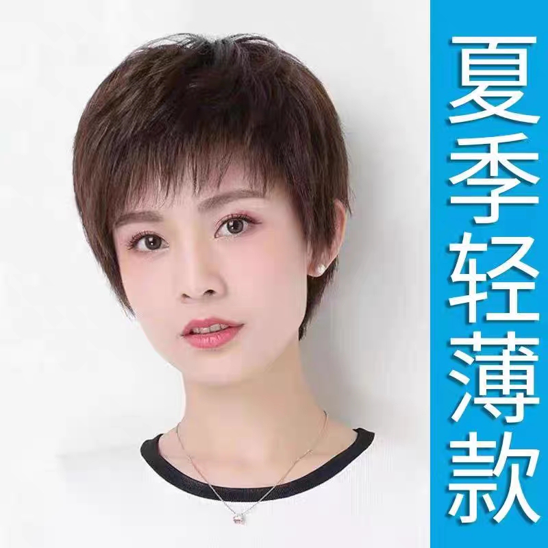 Wig for Women, Short Hair, Real Hair, Full Head Wig, Natural Wig, Suitable for Middle-Aged and Elderly Women in Summer