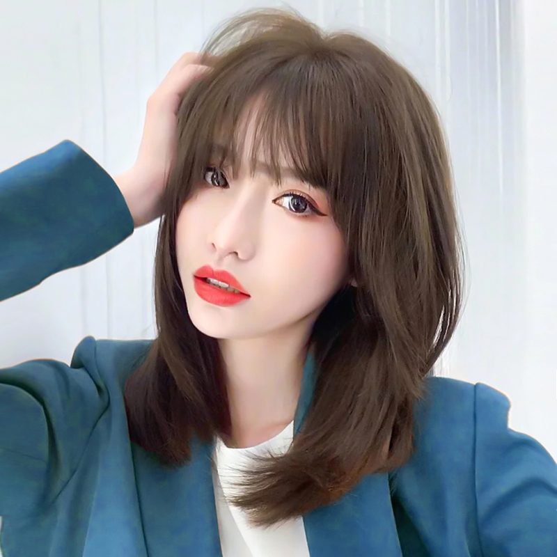 Wig Woman Short Hair Long Hair All Headgear Style Natural Air Liuhai New Wig Mesh Red Temperament Lock Bone Hair