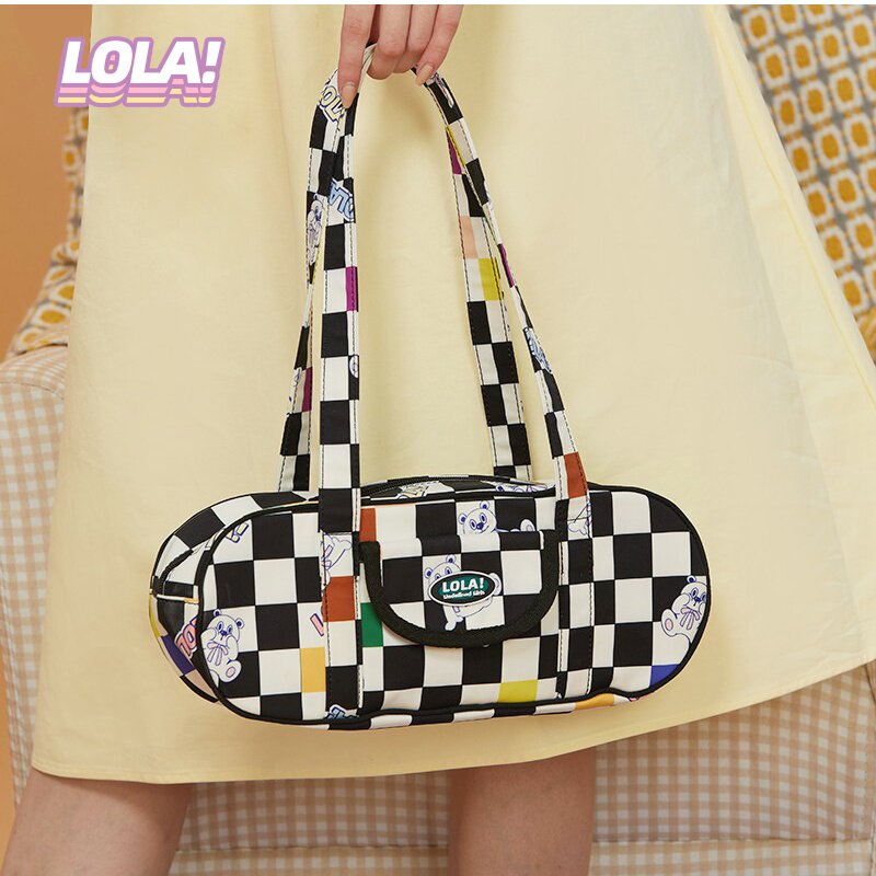 LOLA DESIGN Chessboard Lattice Single Shoulder Axillary Bains of wind Law Sticks Bag for small crowdsourced Academy 
