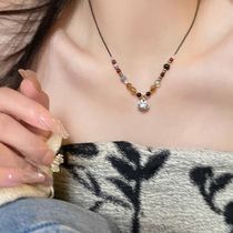 New Chinese style safe lock beaded braided necklace womens summer design niche accessories 2023 new trendy clavicle chain