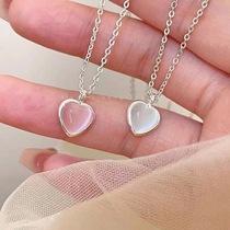 Love necklace ins light luxury niche design summer sweet pink rock candy heart pendant cat clavicle chain