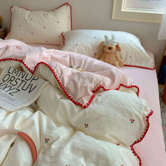 Class a Four-Piece Bedding Set, Pure Cotton, 2026 New Korean Style Duvet Cover, Bed Sheet, Quilt Cover, Student Dormitory Three-Piece Set 4