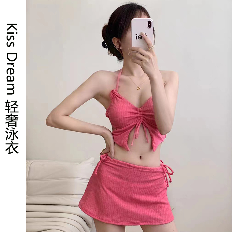 2023 new cover belly Slim Conservative High Sense Pure Desire Wind Split Bikini Three Sets Sexy Swimsuit Women Summer-Taobao