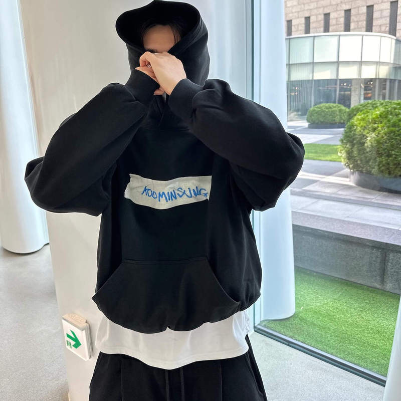 Koominsung Niche American-Style Sticker Print Short Silhouette Hoodie Heavyweight Basic Hoodie Jacket Koominsung Niche American-Style Sticker Print Short Silhouette Hoodie Heavyweight Basic Hoodie Jacket