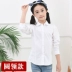 Áo sơ mi nữ trắng cộng với nhung dày ấm áp mùa đông cotton trẻ em đồng phục học sinh tiểu học áo sơ mi trắng tinh