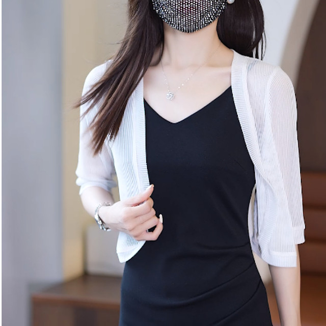 White shawl with suspender skirt small outer wear sunscreen blouse female summer cardigan light mesh small vest jacket