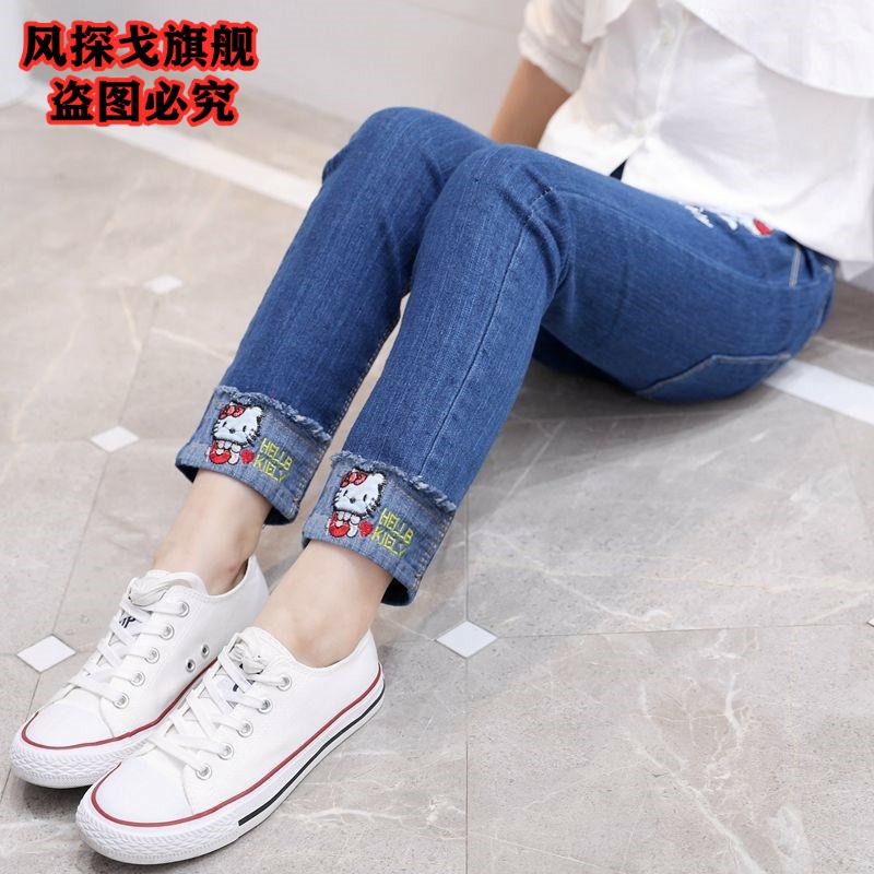 2019 mới mùa xuân và mùa thu quần trẻ em trai Jeans nam Casual Pants quần Air cho trẻ em gái Trim quần.