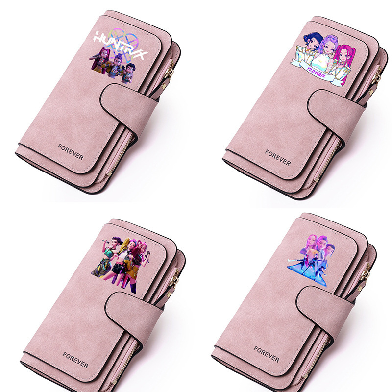 Kpop Demon Slayer Wallet Women's Cartoon Cute Wallet Card Holder Folding Teen Long Wallet for Girls