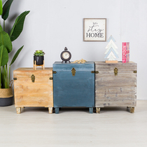Nordic solid wood bedside table Simple modern bedroom cabinet Log old storage side cabinet Storage cabinet Bucket cabinet Bedside cabinet