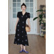 Xu Daqing's retro beautiful dress summer 2023 temperament v-neck high-end light and mature commuting slim long-sleeved dress