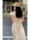 Xu Daqing French soft soft V-neck puff sleeve 2024 summer high-waist slim long long first love dress dress ສີຂາວ