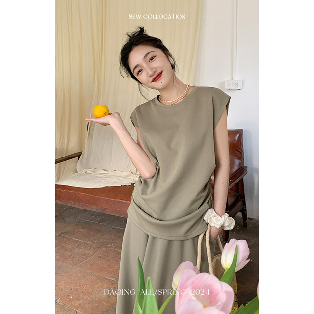 Xu Daqing Commuting Air Layer Suit Versatile Casual Sleeveless Top Elastic Waist Skirt Set two-piece