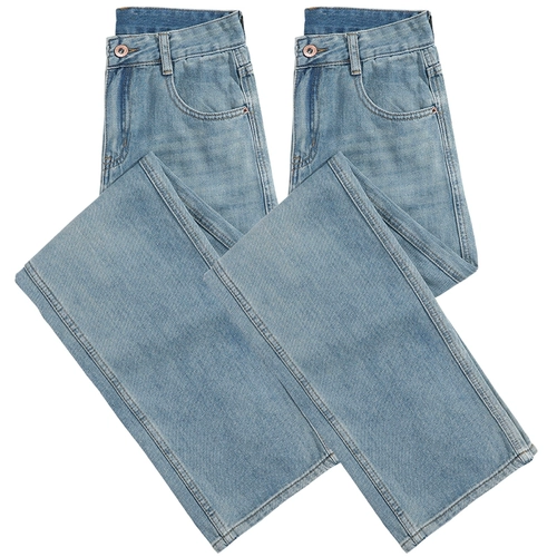 Осенние джинсы, весенние приталенные утепленные штаны, высокая талия, свободный прямой крой