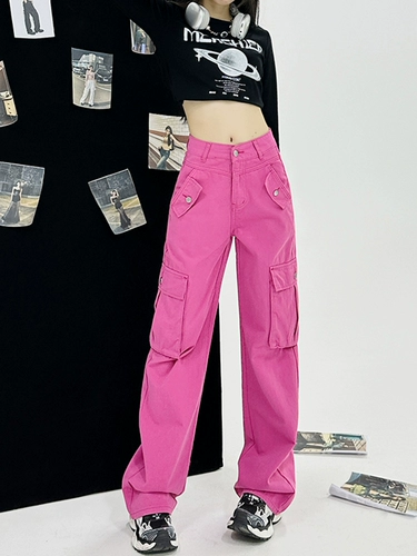 Розовая униформа медсестры, штаны, осенние дизайнерские повседневные брюки для отдыха, свободный прямой крой, коллекция 2023, в американском стиле, тренд сезона