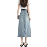 Шелковая весенняя длинная джинсовая юбка, 2025 года, тренд сезона, по фигуре, А-силуэт, средней длины, с акцентом на бедрах