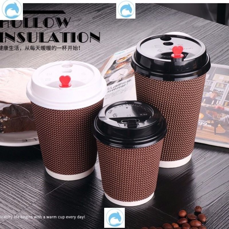 Hot drinks cups disposable coffee cups with lid anti-burn corrugated upscale coffee cupcakes milk tea cups Commercial 50 sets