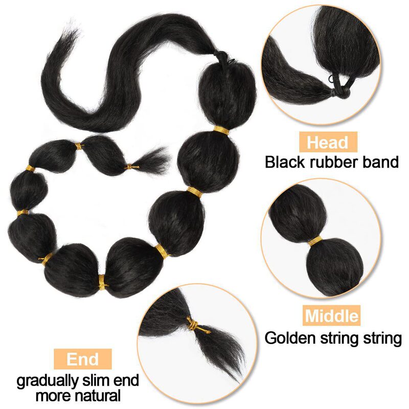 Wig Braids with Gold Thread, Bubble Braids, Wig Ponytails for Women, New Cross-Border Products, Wrap-Around Hair Extensions, African Black Ponytails
