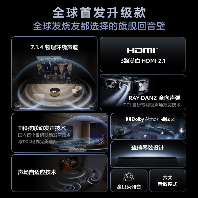 Tcl Sound Bar Q85H Pro 7.1.4 Channel Omnidirectional Sound Arc t Chord Dolby Panoramic Sound