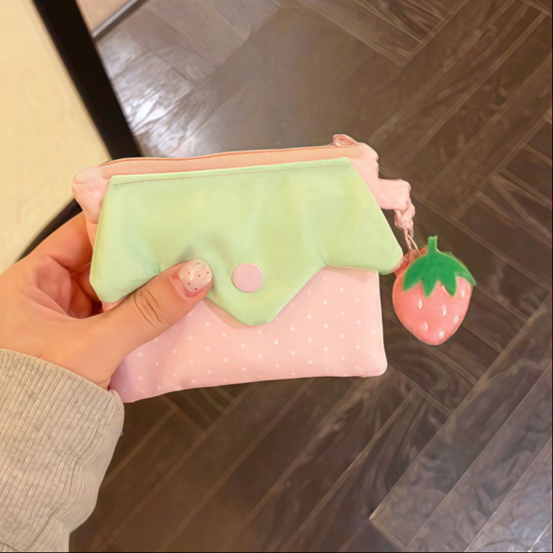 Little Red Book Same Style Polka Dot Strawberry Coin Purse ins Cute Pink High-Value Card Holder Portable Clutch Storage