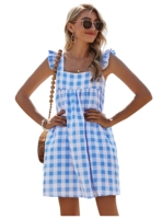 Dress Women Square Collar Sleeveless Rufflse Sling Dress For