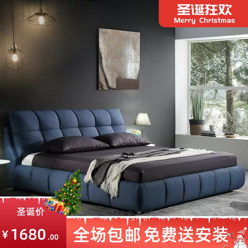 Nordic light luxury fabric bed ins net red bed modern minimalist marriage bed removable and washable cloth bed master bedroom double bed soft bed