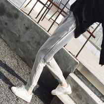 Sweatpants womens autumn and winter gray loose beam feet 2020 new thin nine-point pure cotton gray casual health pants