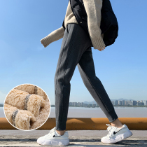 Plus velvet sweatpants womens autumn and winter loose leg trousers lamb velvet pants padded casual cotton pants womens winter