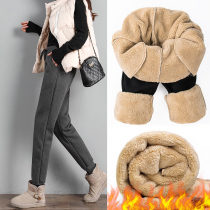 Lamb cashmere sweatpants women plus velvet thickened autumn and winter loose leg trousers winter casual wear warm cotton pants