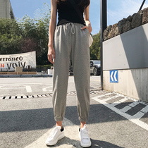 Gray sweatpants women loose drawstring ins tide nine points bloomers summer thin section 2021 new casual sweatpants