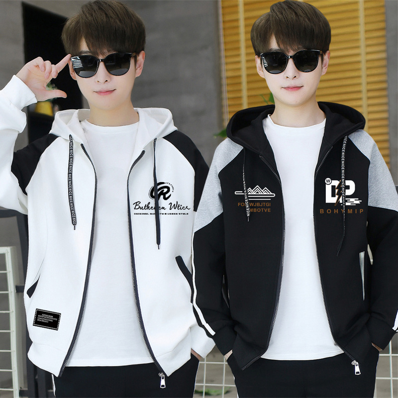 Teenagers' Spring and Autumn Hooded Sweatshirts for Boys, Junior High and High School Students, Trendy Big Boys' Men's Clothing, Handsome Casual Jackets