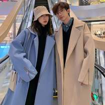 Fried Street lovers autumn temperament lapel long woolen coat winter mens woolen windbreaker coat couple version