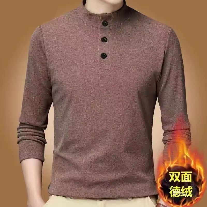Derong Thermal Underwear for Men, Heated Brushed Double-Sided Fleece Base Layer Shirt, Autumn and Winter Half-High Collar Long-Sleeve T-Shirt for Men