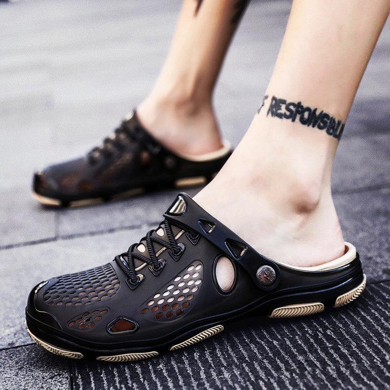 Sand slippers 2019 summer new hole shoes men's sandals Bird's Nest slippers leisure beach Baotou half drag male tide