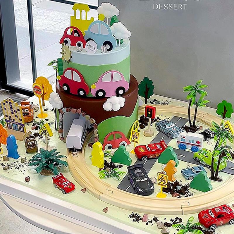 Children's Boy Birthday Decorations Electric Train Track Cake Decoration Toy Car Kids Roadblock Tunnel Insert Children's Boy Birthday Decorations Electric Train Track Cake Decoration Toy Car Kids Roadblock Tunnel Insert