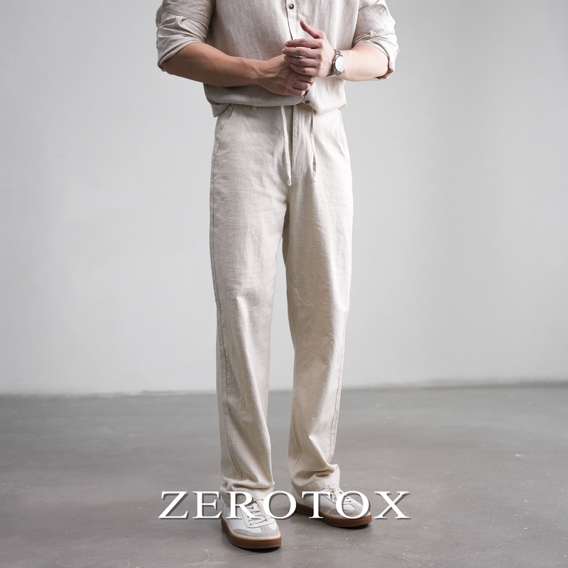 【Ramie-Cotton Blend】Breathable Drawstring Elastic Loose Casual Pants, Spring and Autumn Japanese Style Simple Commuter Straight-Leg Trousers 【Ramie-Cotton Blend】Breathable Drawstring Elastic Loose Casual Pants, Spring and Autumn Japanese Style Simple Commuter Straight-Leg Trousers