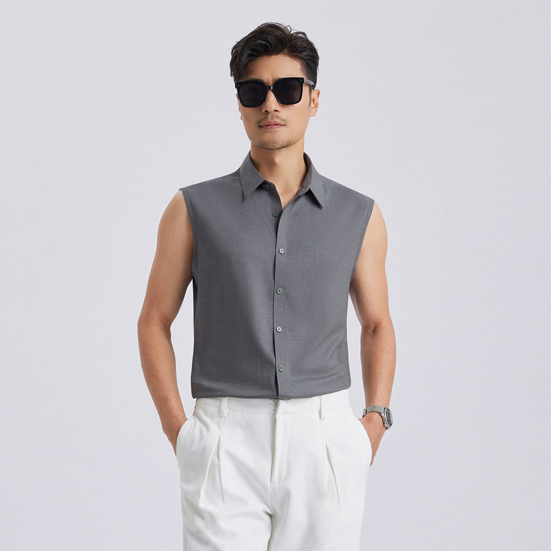 Summer Sleeveless Shirt for Men 2026 New Style Casual High-End Vest Cool Breathable Hidden Button Thin Shirt Summer Sleeveless Shirt for Men 2026 New Style Casual High-End Vest Cool Breathable Hidden Button Thin Shirt