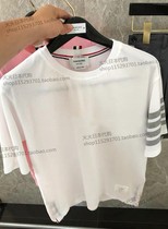 Fire day thom browne short sleeve spring summer TB classic sleeve striped cotton round neck T-shirt for men and women