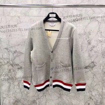 Fire day THOM BROWNE 19 autumn winter TB thickened color-side v-neck knitted cardigan jacket for men and women