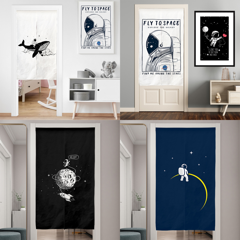 Astronaut Bumen curtain Home Waterproof Bedroom Kitchen Washroom Partition Curtain Rod Sub Free to customize Magic sticker-Taobao