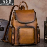 Ретро барсетка, кожаный рюкзак, вместительная и большая сумка через плечо, воловья кожа, из натуральной кожи, коллекция 2023