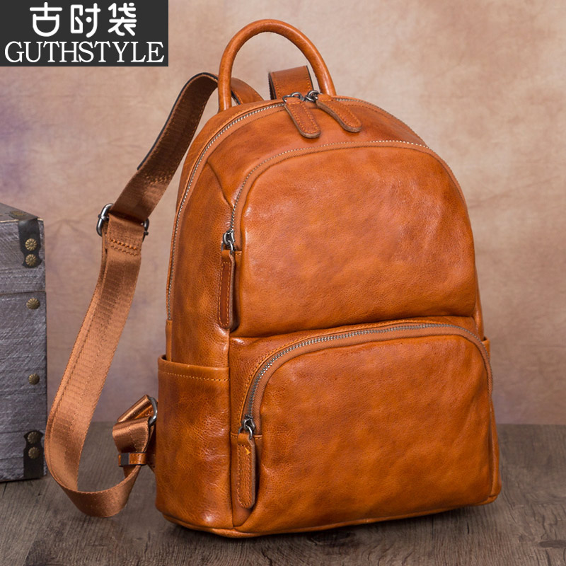 Retro Bag Lady Leather Bag Cow Leather Women's Bag Women's Double Shoulder Bag Woman Real Leather Korean Version 2022 New Fashion